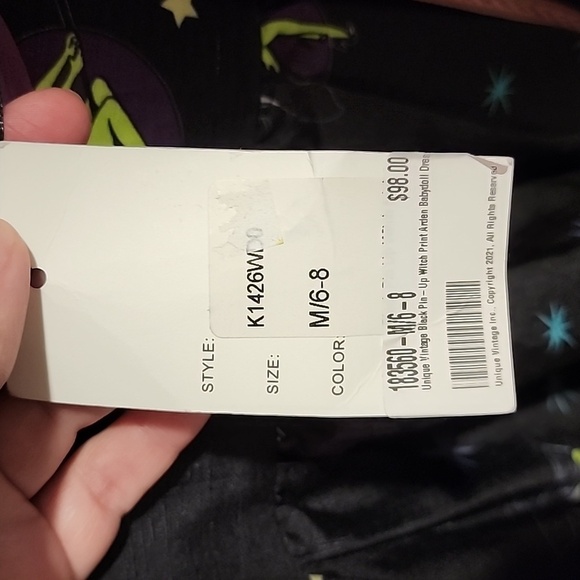 Unique Vintage Black Arden Pin Up Witch Print Babydoll Dress, Size Medium. NWT - Picture 11 of 12